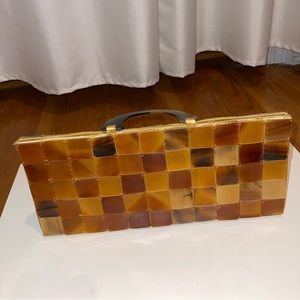 Vintage Tortoiseshell Lucite Tile Handbag Purse